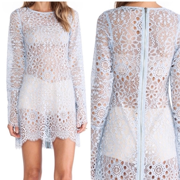 For Love & Lemons Lovebird Lace Dress Blue XS - Picture 14 of 14